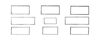 Tebeşir veya pastel çizim çerçevesi seti. Grunge dikdörtgen ve kare şeklinde. Sosyal medya dosyaları, yazdırma ve fotoğraf materyallerinin tasarımı için beyaz arkaplanda izole edilmiş vektör hisse senedi çizimi