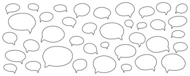 Oval ve yuvarlak tebeşir, pastel çizim konuşma balonu seti. Tasarım şablonu iş sunumu ve okul eğitimi için beyaz arkaplanda izole edilmiş vektör stoğu grunge dokusu çizimi.