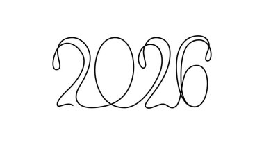 2026 tabelası - yıl takvimi için dekorasyon sürekli el çizimi tabelası. Beyaz arka planda izole edilmiş vektör stok illüstrasyon minimalizmi tasarımı. Düzenlenebilir tek çizgi. 