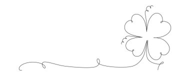 Aziz Patrick günü için yonca çiçeği afişi. İyi şans simgesi, tek çizgi. Tasarım şablonu davetiye çerçevesi için beyaz arkaplanda izole edilmiş vektör hisse minimalizmi. Düzenlenebilir vuruş.