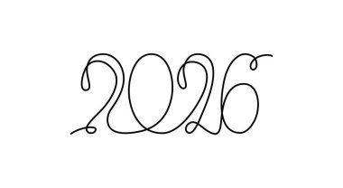 2026 tabelası - yıl takvimi için dekorasyon sürekli el çizimi tabelası. Beyaz arka planda izole edilmiş vektör stok illüstrasyon minimalizmi tasarımı. Düzenlenebilir tek çizgi. 