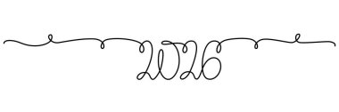2026 tabelası - yıl takvimi için dekorasyon sürekli el çizimi tabelası. Beyaz arka planda izole edilmiş vektör stok illüstrasyon minimalizmi tasarımı. Düzenlenebilir tek çizgi. 