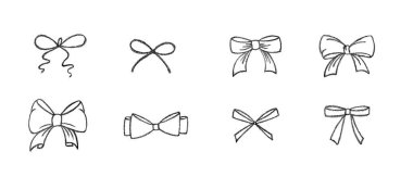 Kurdeleli tebeşir papyonu. Düğün, doğum günü, Noel süslemesi veya indirimi için tasarım şablonu için beyaz arka planda el çizimi vektör çizimi izole edilmiş, indirimi. 