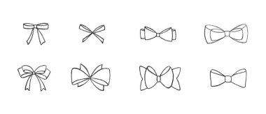 Kurdeleli tebeşir papyonu. Tasarım şablonu, düğün, doğum günü, Noel süslemesi veya indirimi için kara tahta arkaplanda el çizimi vektör illüstrasyonu izole edildi, satış.