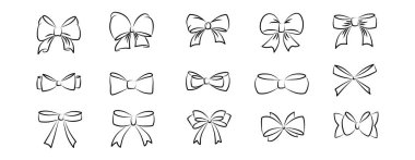 El çizimi kızlar için kurdele seti. Tasarım şablonu, düğün, Noel kartı, davetiye, satış afişi için beyaz arkaplanda izole edilmiş vektör stoku