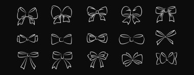 El çizimi kızlar için kurdele seti. Tasarım şablonu, düğün, Noel kartı, davetiye, satış afişi için siyah arkaplanda izole edilmiş vektör stoku