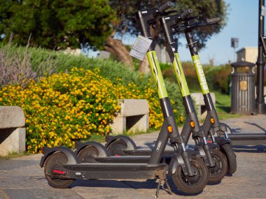 Elektrikli scooter 'ın bir detayı.