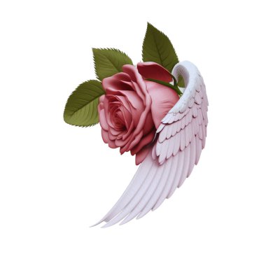 Kırmızı Gül Gerçekçi Clipart ile Angel 's Wings. Resimler AI Üretici tasarım ögesi beyaz arkaplanda izole edildi.