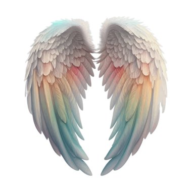 Angel 's Wings Pastel Gökkuşağı İllüstrasyon Clipart. Tüy tasarım ögesi beyaz arkaplanda izole edildi. Tişört tasarımları, süblimleşme, simge vs. için.
