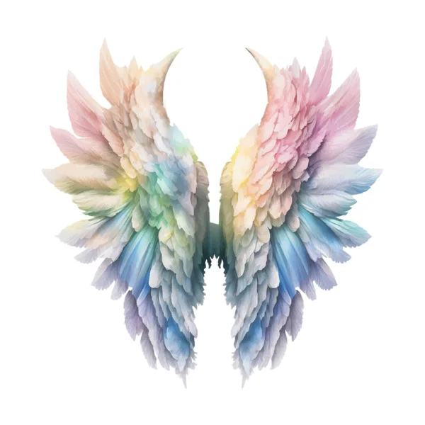天使の翼パステルレインボーイラスト Clipart 白い背景に隔離された羽のデザイン要素 Tシャツのデザイン アイコンなどのために — ストック写真