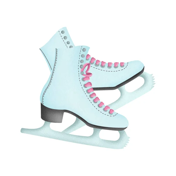Blue Pink Ice Skates Inverno Natal Férias Essenciais Ilustração Ano — Vetor de Stock