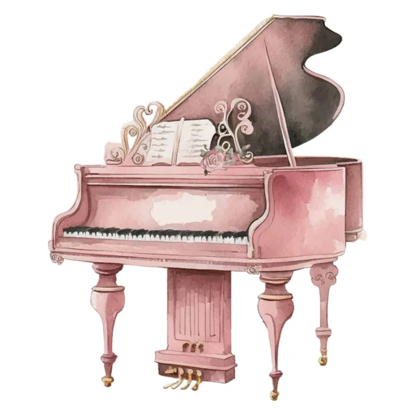 Piano Pink Pastel Watercolor Illustration Clipart Illustration Design Element Invitation — 스톡 벡터