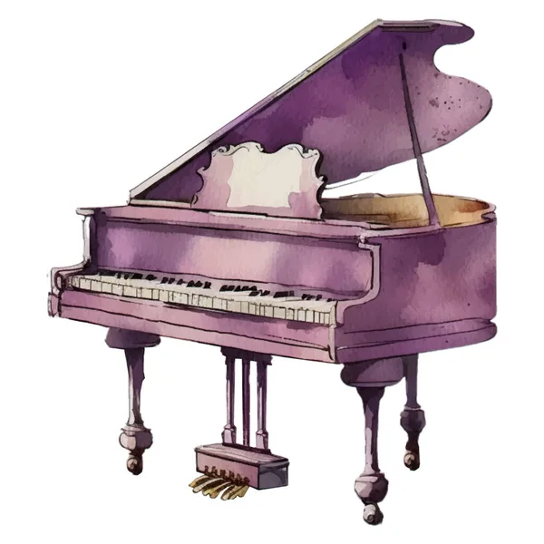 Piano Purple Watercolor Illustration Clipart Illustration Design Element Invitation Card — Stock Vector