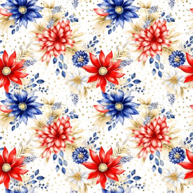 Kırmızı ve Mavi Suluboya Dijital Kağıt Vatansever desen. Albüm kağıdı için kusursuz kalıp tasarımı Bağımsızlık Günü DIY aracı ve süblimleşme tasarımı için arka plan.