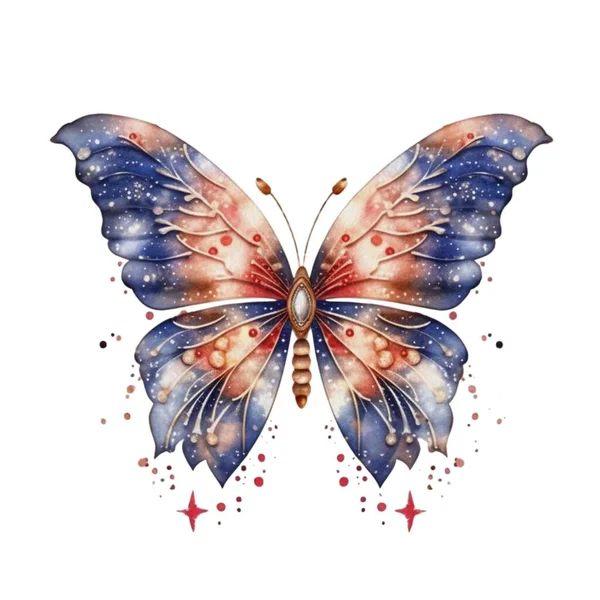 Aquarelle Patriotic Butterfly Juillet Illustration Clipart Papillon Isolé Sur Fond — Image vectorielle