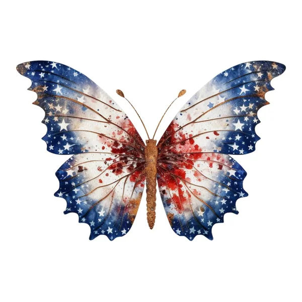 Watercolor Patriotic Butterfly Julho Clipart Ilustração Borboleta Isolada Fundo Branco — Vetor de Stock