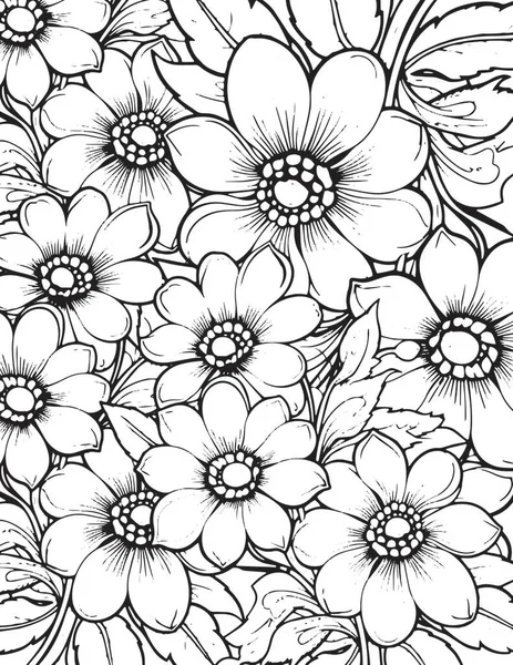 Flower Kids Volwassen Kleuren Pagina Lente Zomer Doodle Elementen Mandala — Stockfoto
