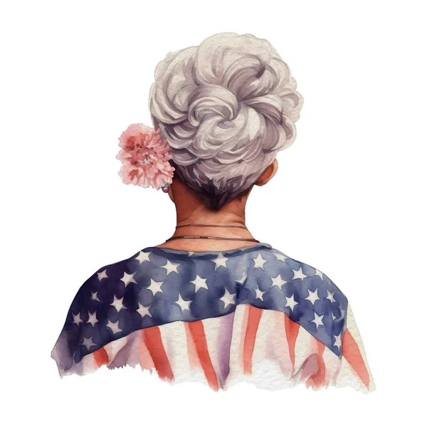 American Messy Bun Con Accessori Patriottici Decorazione Illustrazione Clipart Elemento — Vettoriale Stock