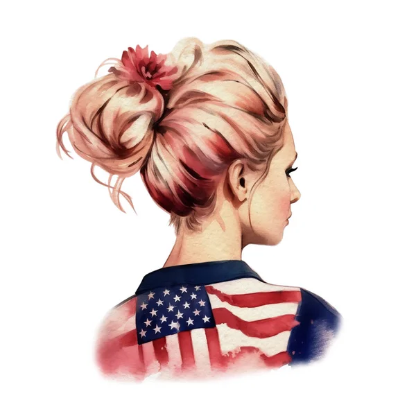 American Messy Bun Patriotic 액세서리 Illustration Clipart 독립일의 디자인을 배경에서 — 스톡 벡터