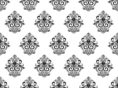 Damask dijital kâğıdı dikişsiz çiçek deseni. Siyah beyaz arka planda çiçekler. Lüks Kraliyet Duvar Kağıdı. Şeffaf arkaplanda izole edilmiş