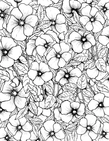 Цветы Раскрашивают Весенние Летние Каракули Цветы Листья Черно Белом Цвете — стоковое фото