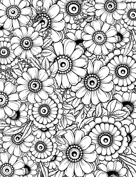 Квіти Розмальовують Весняний Літній Каракулі Doodle Розмальовка Мистецтво Квітами Листям — стокове фото