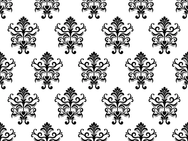 Damask Digital Paper Seamless Floral Pattern Flowers Black White Background — Stock Photo, Image