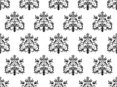 Damask dijital kâğıdı dikişsiz çiçek deseni. Siyah beyaz arka planda çiçekler. Lüks Kraliyet Duvar Kağıdı. Şeffaf arkaplanda izole edilmiş