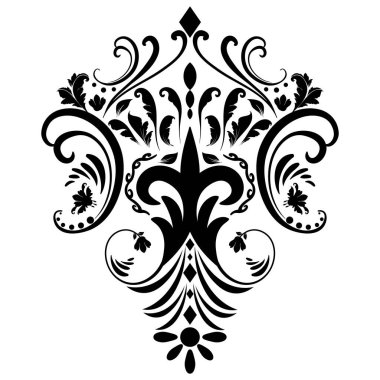 Çiçek retro-antika tarzıyla klasik İspanyol barok süsü. Acanthus desenli girdap tasarımı element düğün dekorasyonu. Beyaz arkaplanda izole.