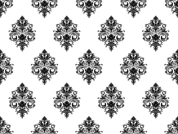 达摩数码纸无缝花纹 白色背景上的黑色花朵 豪华皇家壁纸 — 图库照片