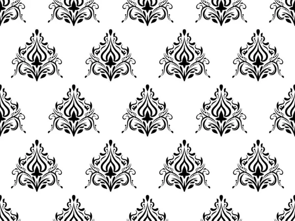 Damask Digital Paper Seamless Floral Pattern Black Flowers White Background — Stock Vector