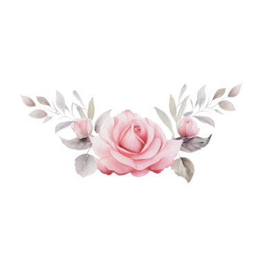 Suluboya Romantik Pembe Gül Çiçekleri Düzenleme. İzole Düğün Clipart İllüstrasyonu Davetiye Kartı, Logo, Tebrik Kartı, Afişler ve daha fazlası.