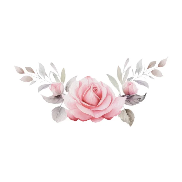 Acuarela Romántica Rosa Rosa Arreglo Flores Ilustración Aislada Del Clip — Vector de stock