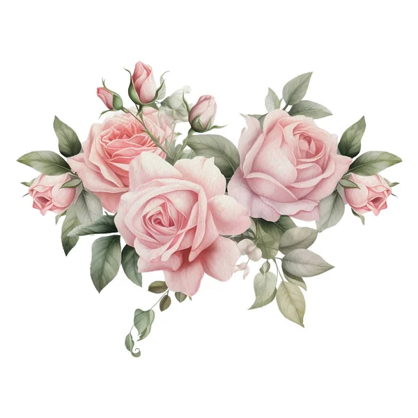 Suluboya Romantik Pembe Gül Çiçekleri Düzenleme. İzole Düğün Clipart İllüstrasyonu Davetiye Kartı, Logo, Tebrik Kartı, Afişler ve daha fazlası.