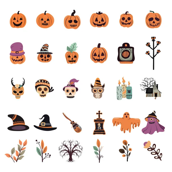 Mignon Doodle Halloween Collection Mignonne Avec Des Couleurs Boho Pour — Image vectorielle