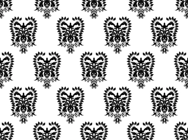 Damas Papier Numérique Motif Floral Sans Couture Fleurs Noires Sur — Image vectorielle
