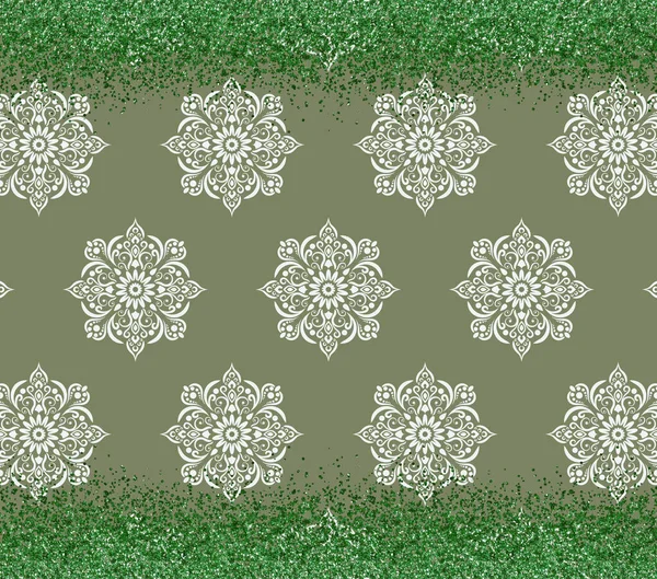 Дамаський Марокканський Квітковий Білий Мотив Фоні Природи Зеленої Землі Зеленого — стокове фото