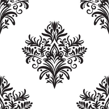Damask çiçekli fayans deseni. Lüks duvar kâğıdı dekoru. Barok Tekstil, kumaş, fayans. Şeffaf arkaplanda izole edilmiş.