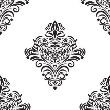 Damask çiçekli fayans deseni. Lüks duvar kâğıdı dekoru. Barok Tekstil, kumaş, fayans. Şeffaf arkaplanda izole edilmiş.