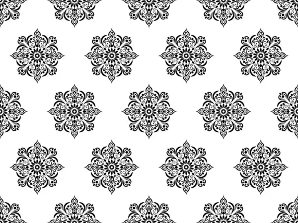 Damas Papier Numérique Motif Floral Sans Couture Fleurs Noires Sur — Image vectorielle