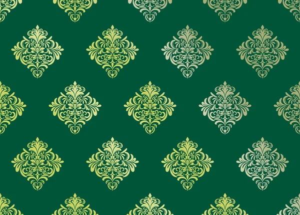Damask floral motif pattern on a green background. Luxury wallpaper texture ornament decor. Baroque Textile, fabric, tiles.