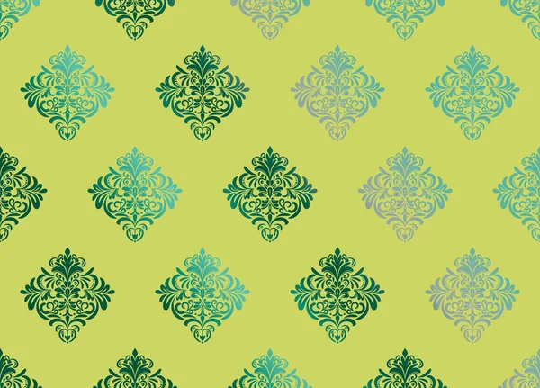 Damask floral motif gradient pattern on a neon lime green background. Luxury wallpaper texture ornament decor. Baroque Textile, fabric, tiles.
