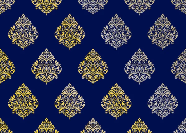 Damask Květinově Žlutý Motiv Gradient Vzor Tmavomodrém Pozadí Luxusní Tapety — Stock fotografie