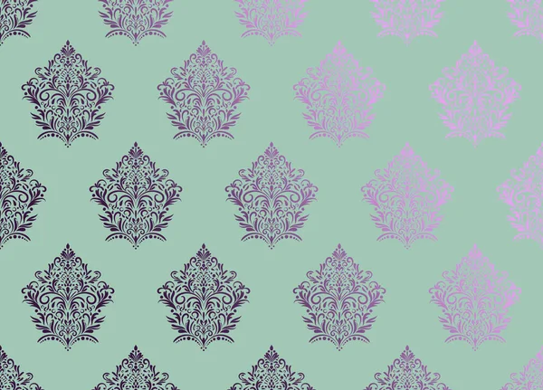 Дамаск Цветочный Фиолетовый Мотив Градиентный Узор Светло Зеленом Фоне Роскошные — стоковое фото