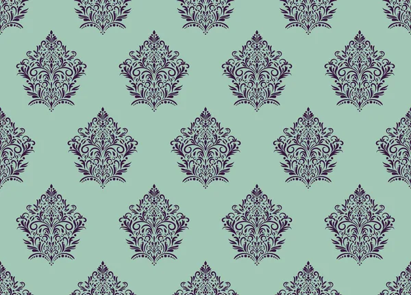 Damask Květinově Fialový Vzor Motivu Světle Zeleném Pozadí Luxusní Tapety — Stock fotografie