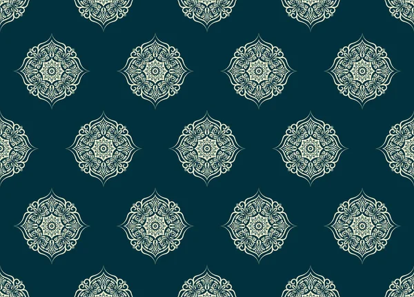 Damast Florales Rundes Motivmuster Auf Indigoblauem Hintergrund Luxus Tapete Textur — Stockfoto