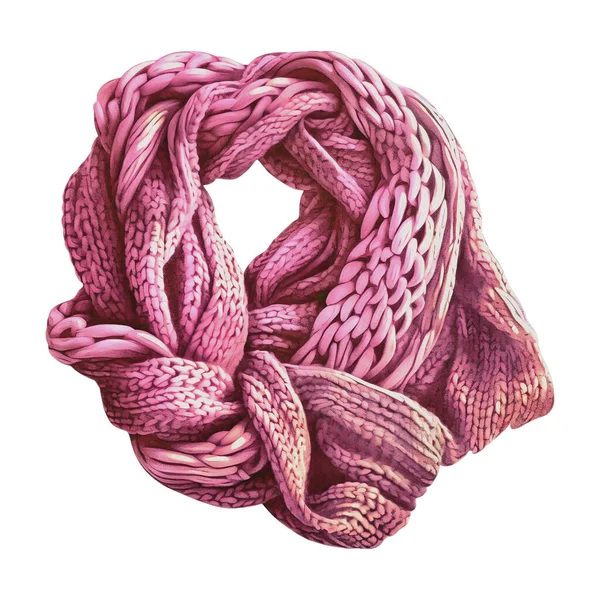 Romantisch Roze Gebreide Sjaal Kerst Aquarel Clipart Illustratie Design Element — Stockvector