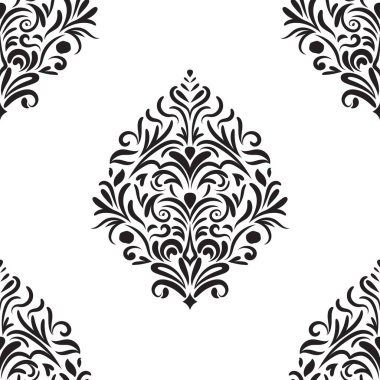 Damask çiçekli fayans deseni. Lüks duvar kâğıdı dekoru. Barok Tekstil, kumaş, fayans. Şeffaf arkaplanda izole edilmiş.