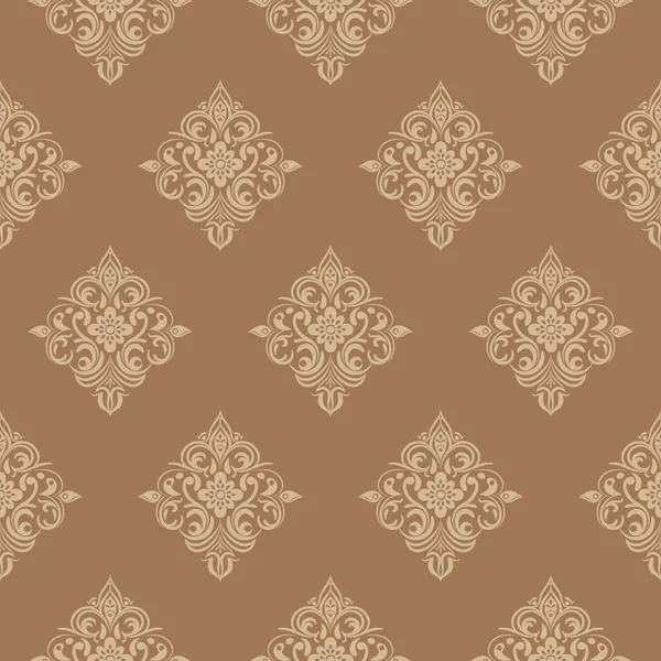 Damastflorales Hellbraunes Motivmuster Auf Braunem Hintergrund Luxus Tapete Textur Ornament — Stockfoto
