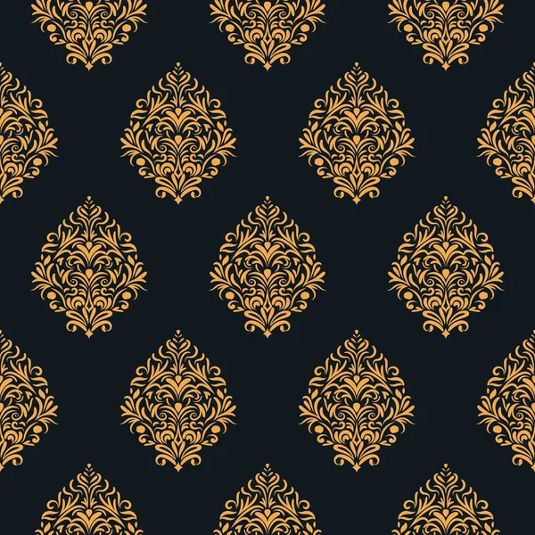Damask Květinový Jasně Žlutý Vzor Motivu Tmavém Pozadí Luxusní Tapety — Stock fotografie
